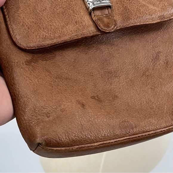 Fossil Crossbody Vintage Leather tan brown 0650 pebble silver flap zipper - Picture 9 of 13